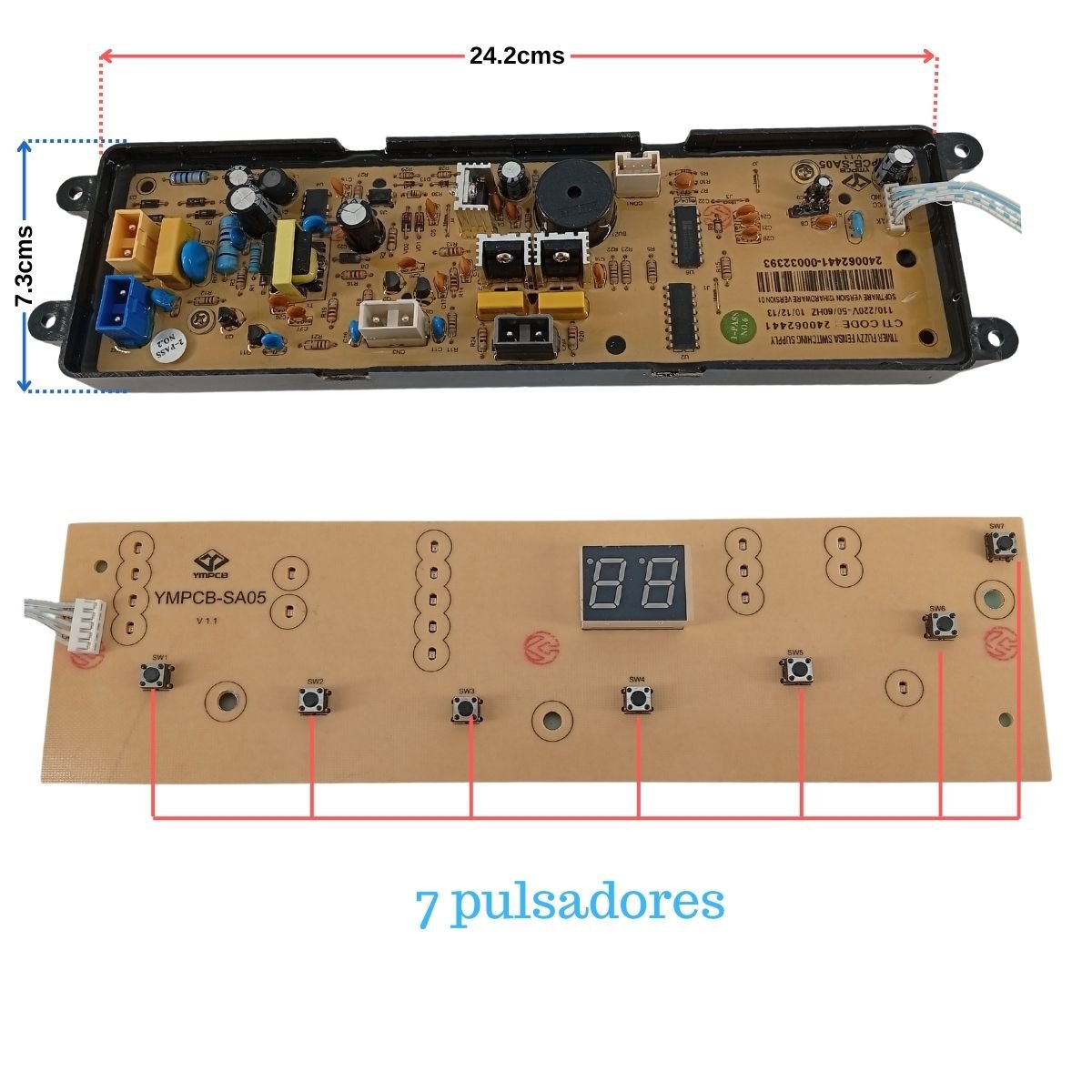6 Tarjeta panel control 7 pulsadores lavadora Haceb D0960PL